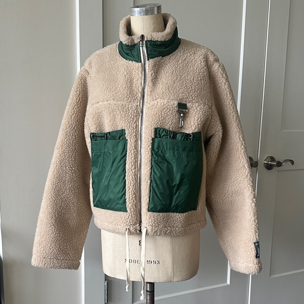 Reese Cooper Sherpa Jacket with Green Accents